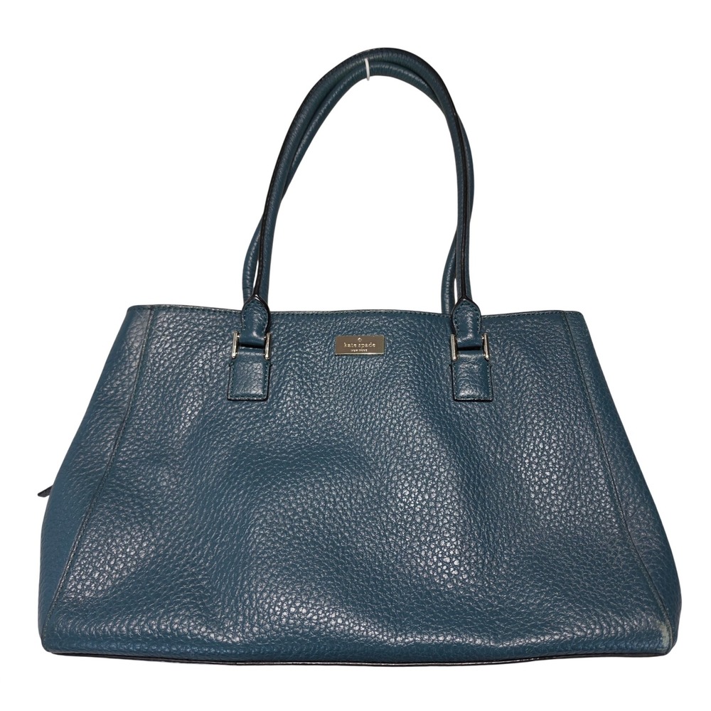 Kate Spade New York Teal Pebbled Leather Triple Compartment Tote Bag Satchel